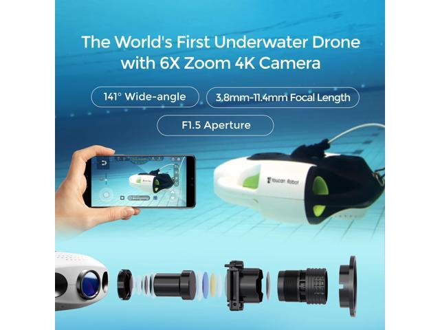 Youcan Robot BW Space Pro プロフェッショナル水中ドローン（6倍ズーム4K/4K HDカメラ、安定信号伝送、リモコン、水中カメラ、RC潜水艦、ROV、4Kプライムレンズ、150mテザー）