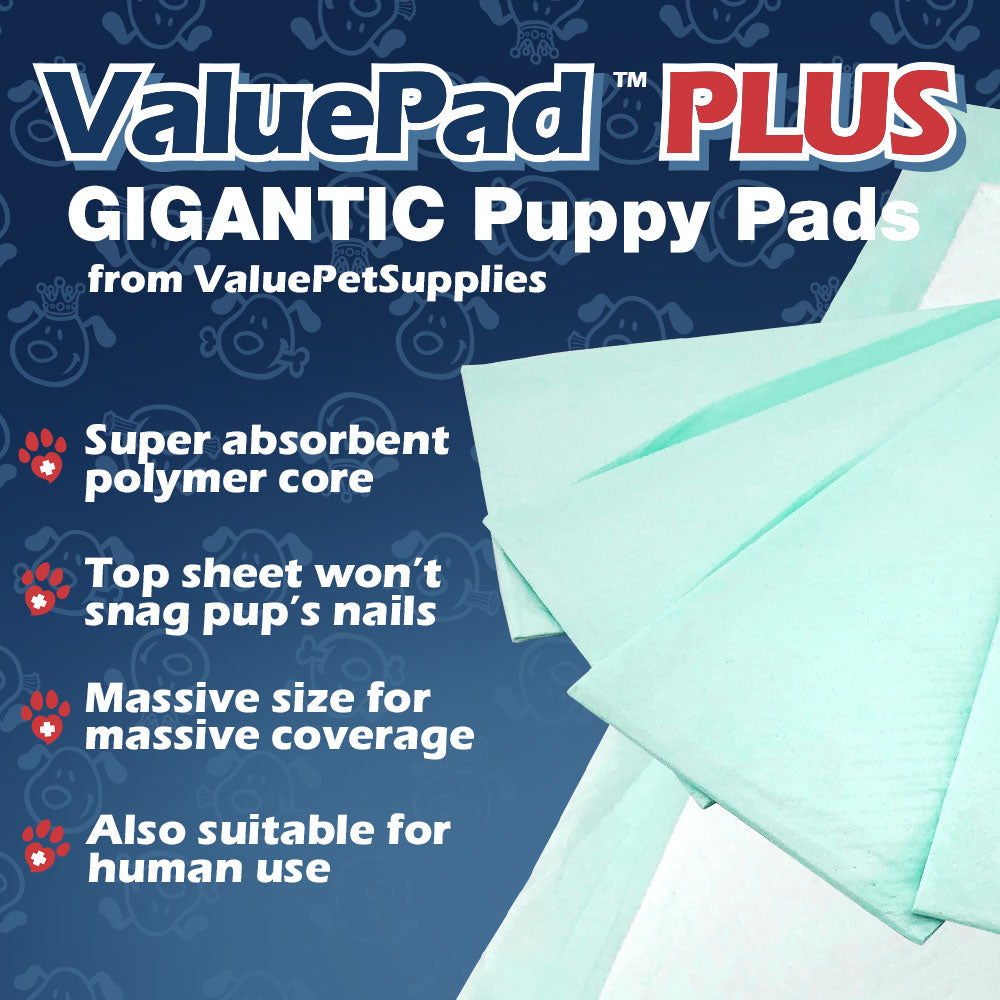 バリューパッドプラス 子犬用トレーニングパッド、XXL特大 28x44インチ、100枚入り - プレミアム犬用おねしょシート、引き裂き耐性、超吸収性ポリマーゲルコア、5層構造