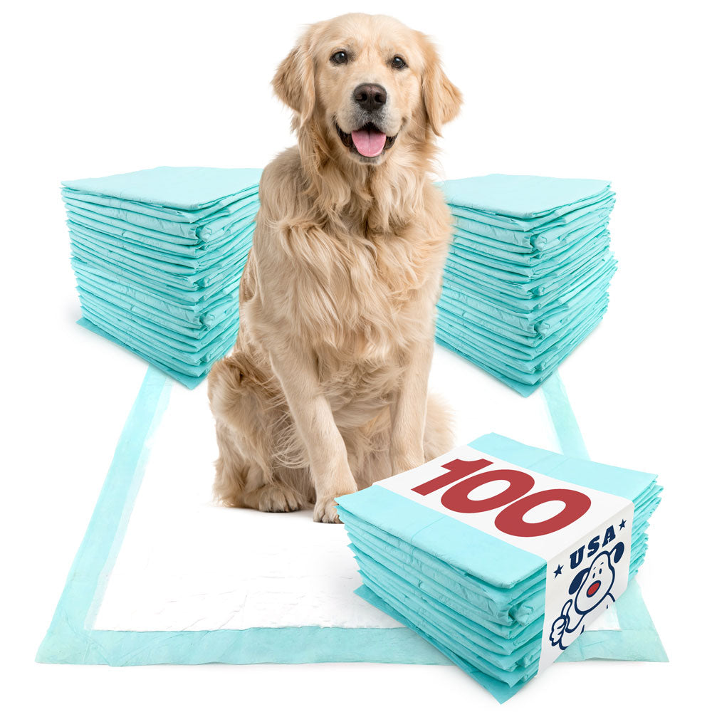バリューパッドUSAプラス 子犬用トレーニングパッド、特別大きいサイズ 28x36インチ、100枚入り BULK PACK - プレミアム子犬用おねしょシート、アメリカ製子犬用パッド、引き裂き耐性、超吸収性ポリマーゲルコア、5層構造
