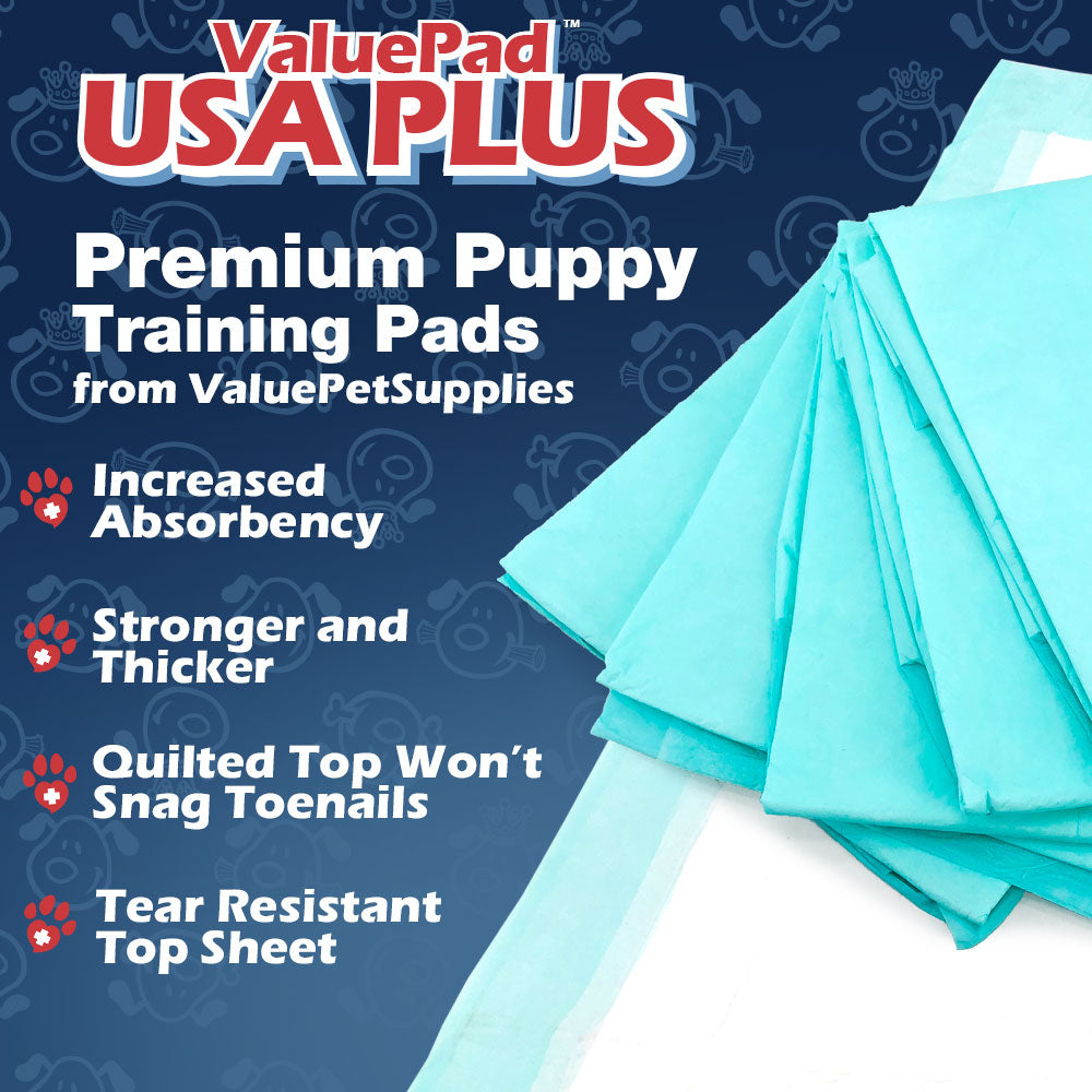 バリューパッドUSAプラス 子犬用トレーニングパッド、特別大きいサイズ 28x36インチ、200枚入り BULK PACK - プレミアム子犬用おねしょシート、アメリカ製子犬用パッド、引き裂き耐性、超吸収性ポリマーゲルコア、5層構造